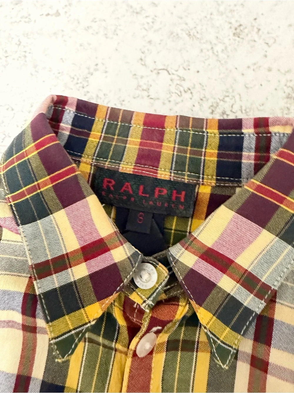 Kids Ralph Lauren Yellow Navy Red Plaid short sleeve Button-Down Shirt size S